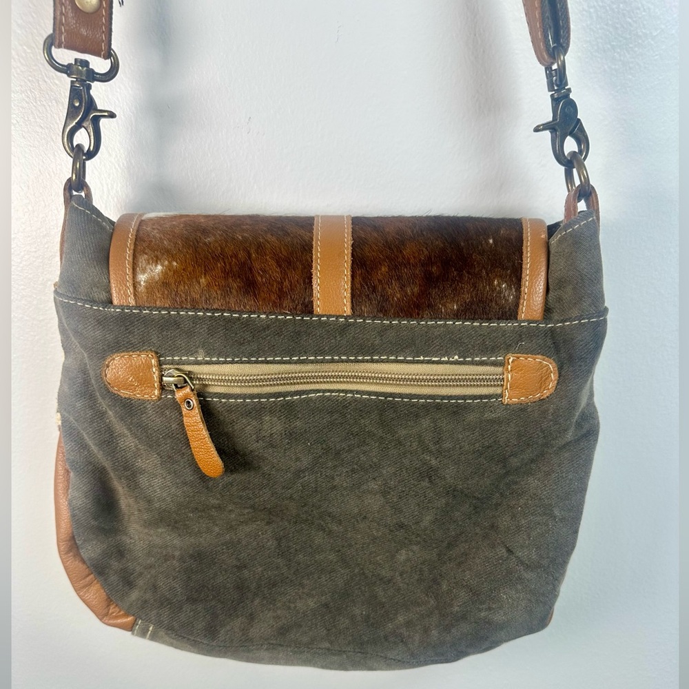 Myra Bag Brown and White Cowhide Shoulder Bag Crossbody Grey canvas western - Picture 10 of 12